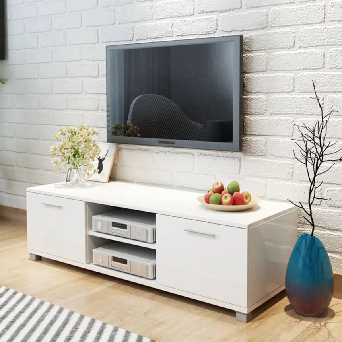 Vidaxl Meuble TV - Blanc brillant 120x40.5x35 cm