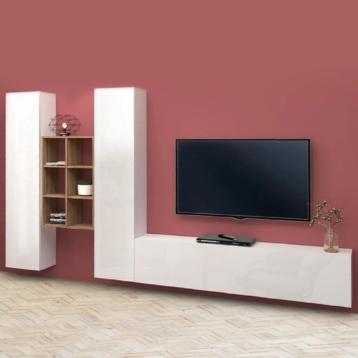 AHD Amazing Home Design Meuble TV Suspended - Blanc Brillant AHD Amazing Home Design Meuble TV Suspended - Blanc Brillant