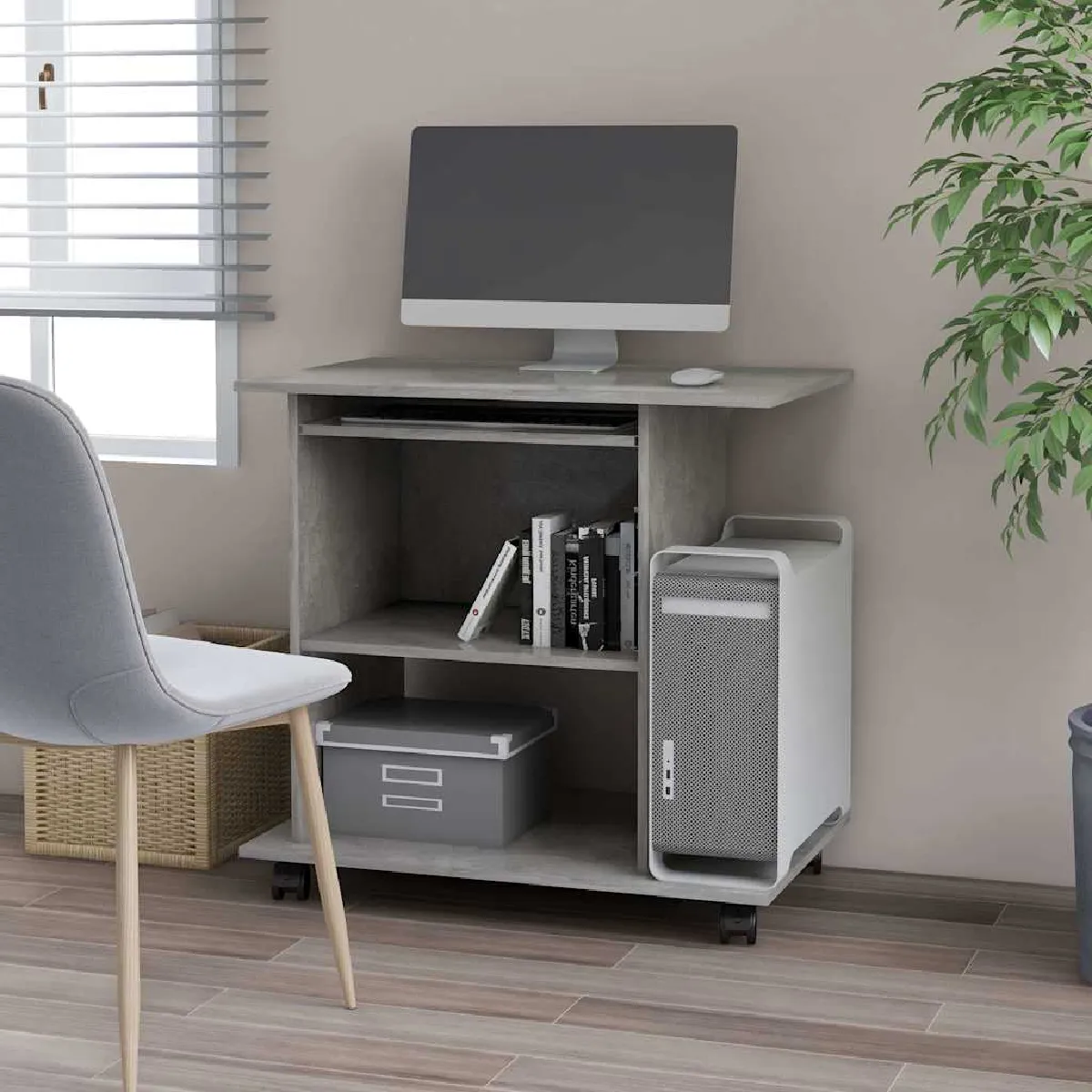 Vidaxl Gris Bureau D'ordinateur Béton 80X50x75 Cm Aggloméré - Image 3