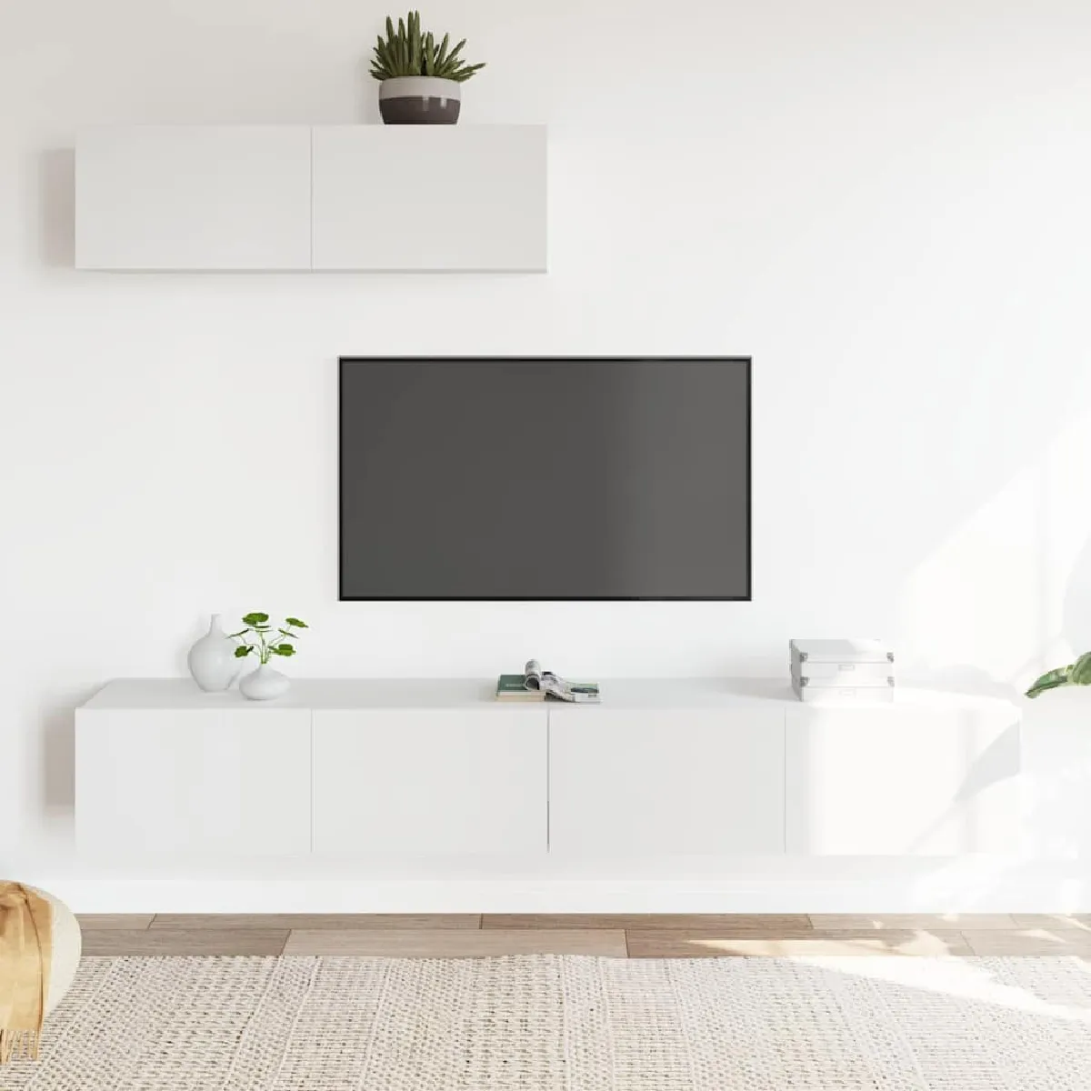 Vidaxl Blanc Ensemble De Meubles Tv 3 Pcs Bois D Ingénierie - Image 3