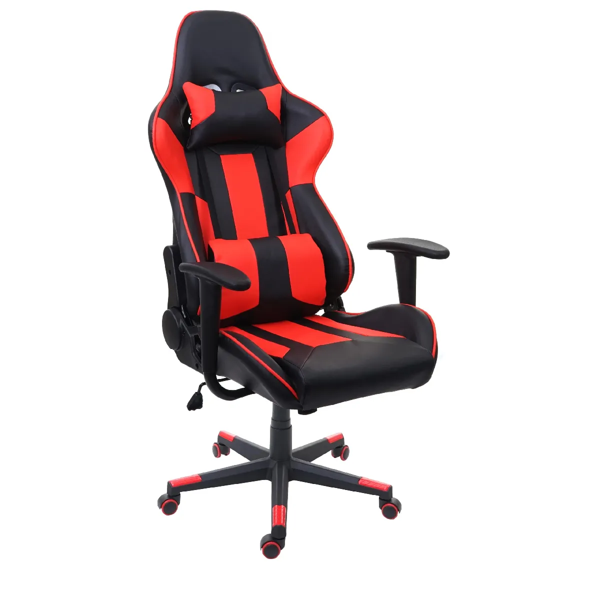 DECOSHOP26 Fauteuil chaise de bureau gamer sur roulettes mecanisme de bascule en similicuir noir / rouge