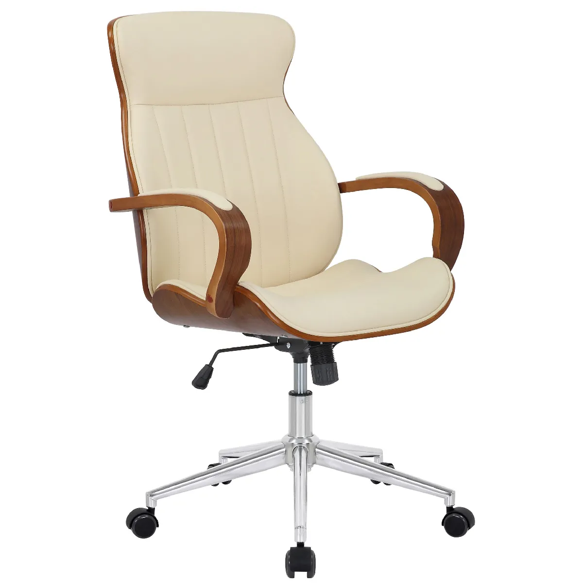 Decoshop26 Fauteuil de bureau pivotant - Crème et noyer