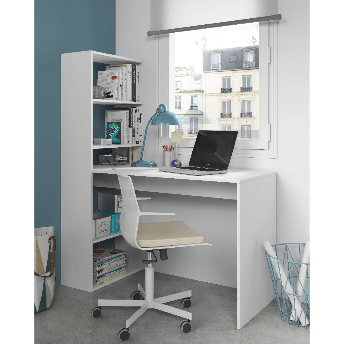 Alter Bureau réversible avec bibliothèque - Blanc Alter Bureau réversible avec bibliothèque - Blanc