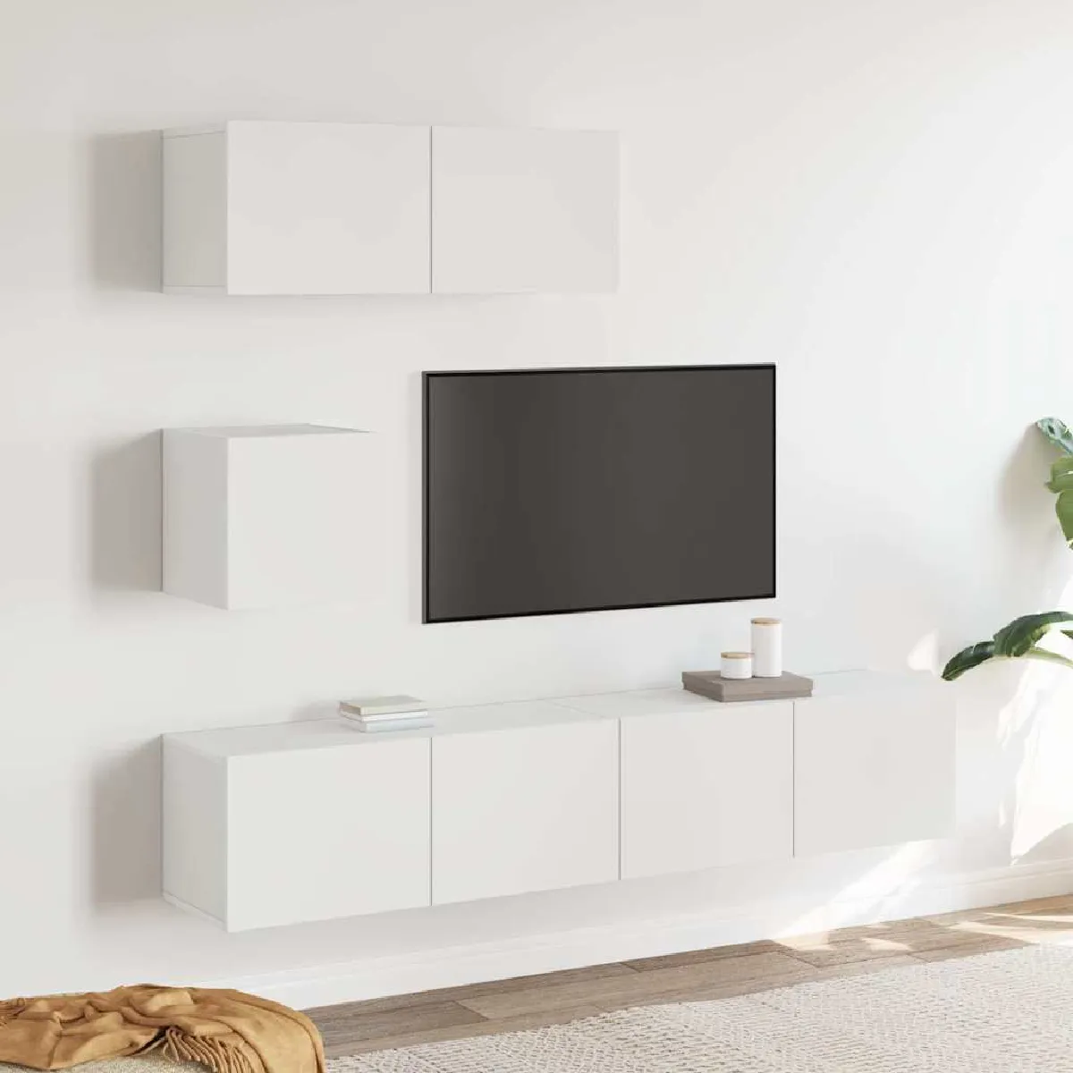 Non Communiqué Blanc Vidaxl Ensemble De Meubles Tv 4 Pcs Bois D'ingénierie3114646 - Image 3