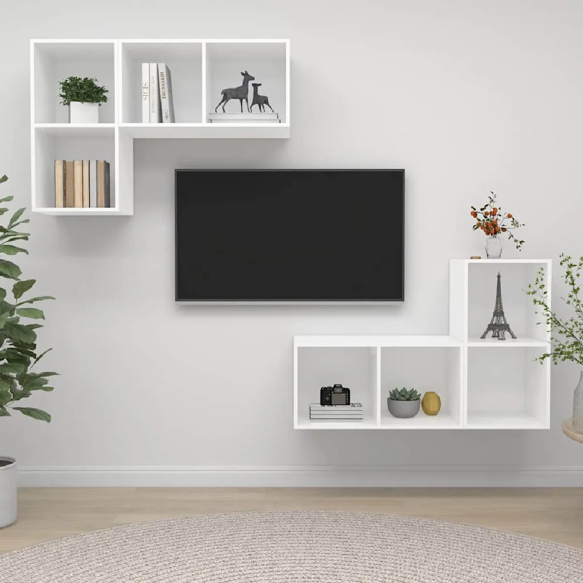 VIDAXL - Meuble TV Mural - Ensemble 4 pièces - Suspendu - Blanc - Image 3