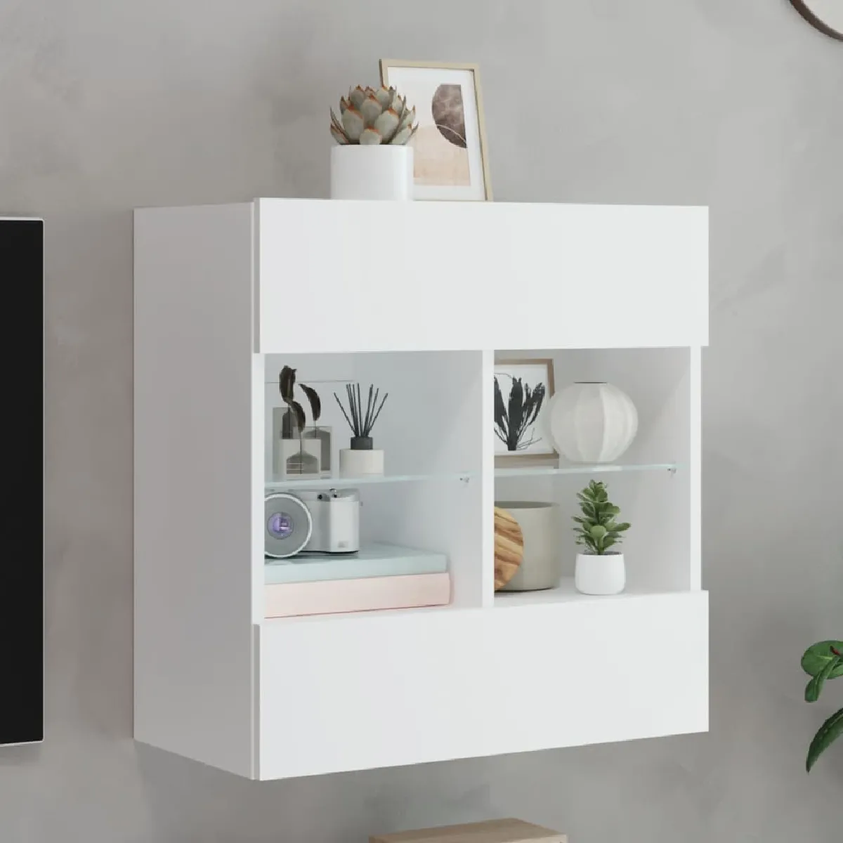 vidaXL Meuble TV Mural LED - Blanc