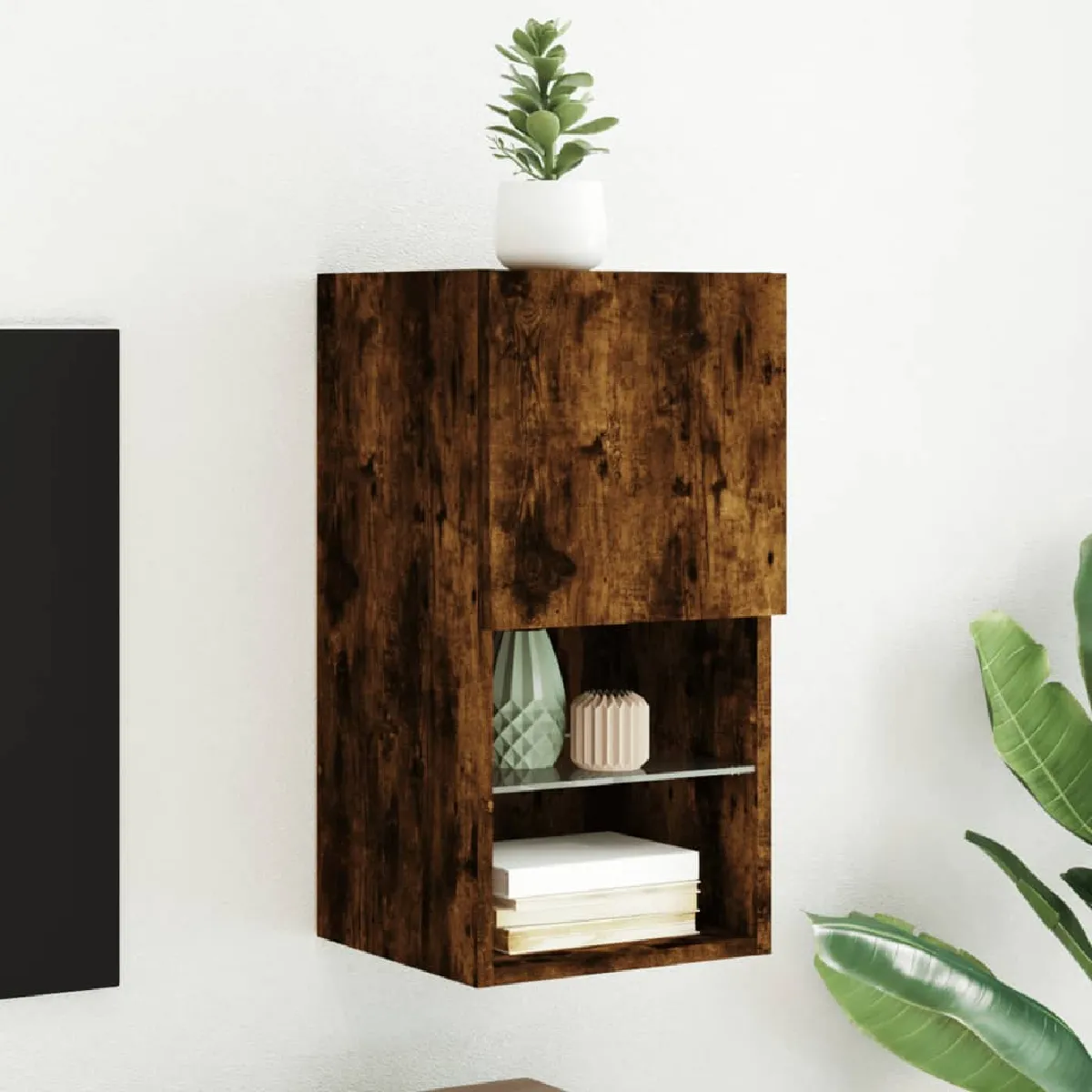 vidaXL Meuble TV avec LED Chêne fumé - vue 3