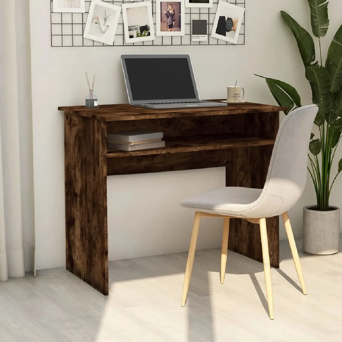 vidaXL Bureau chêne fumé - vue 8