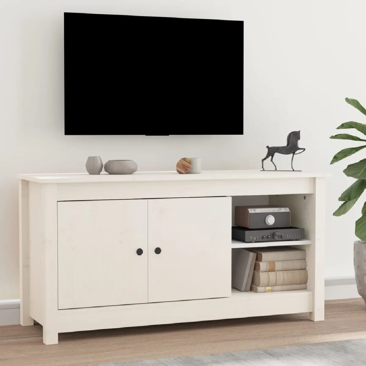 Vidaxl Blanc Meuble Tv - Bois De Pin Massif