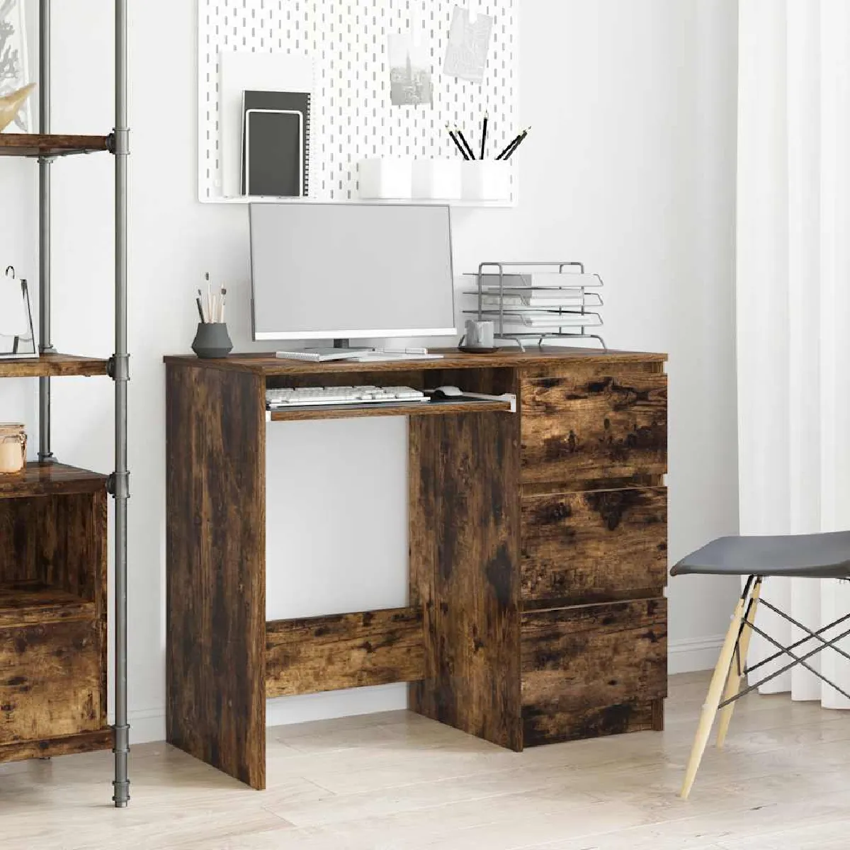 vidaXL Bureau chêne fumé
