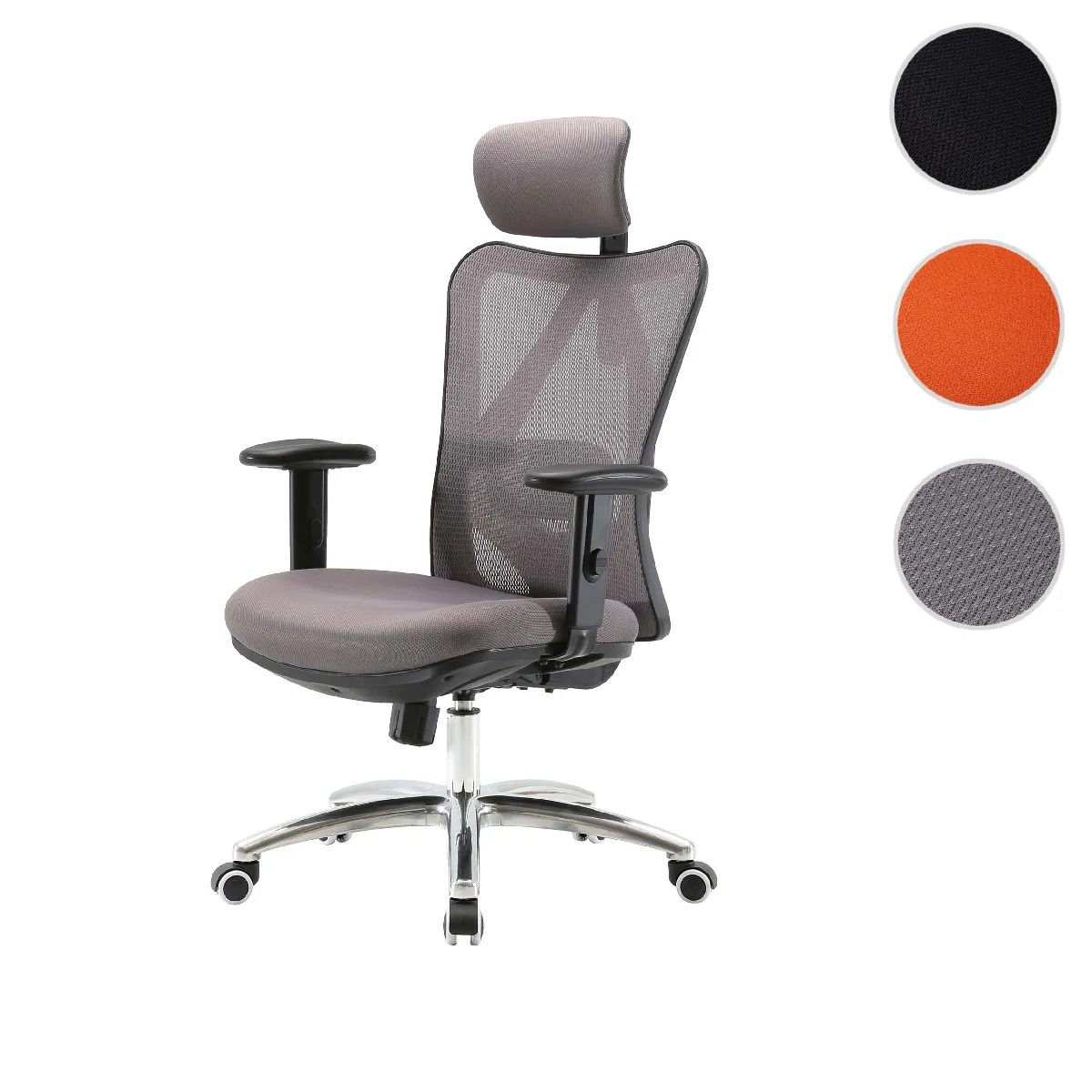 Mendler Chaise de bureau tissu - Gris