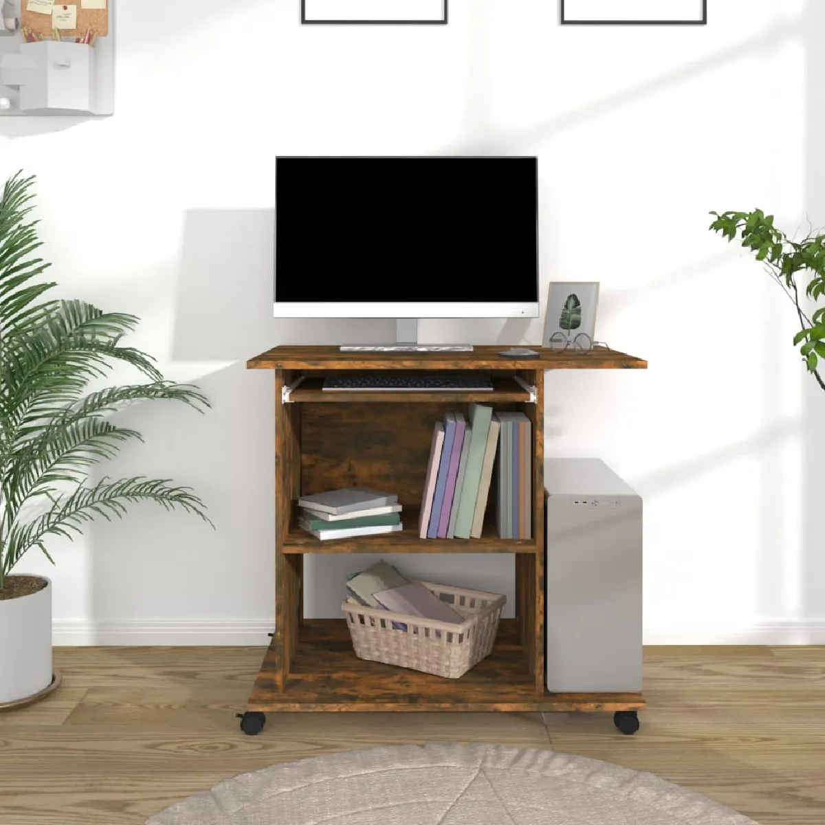 vidaXL Bureau d'ordinateur Chêne fumé