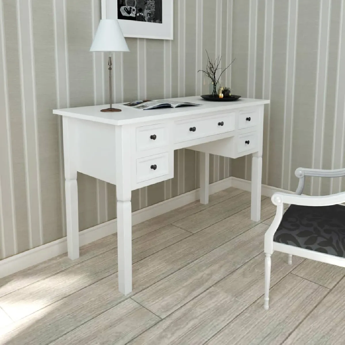 VIDAXL - Bureau - Pin - Blanc - 109,5 x 45 x 77,5 cm - Image 3