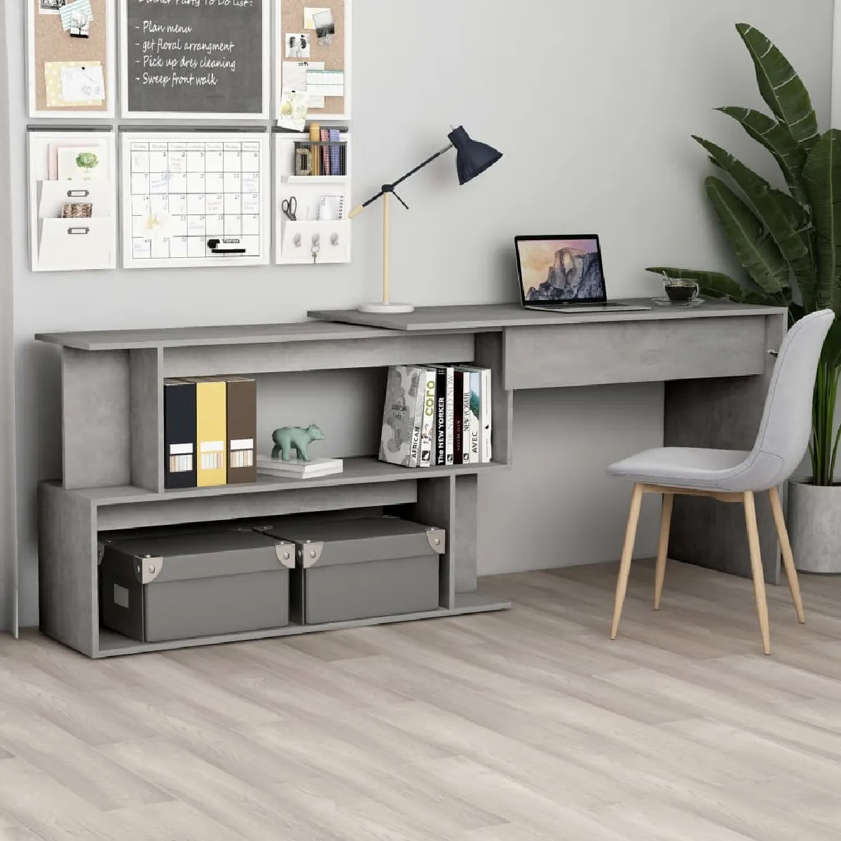 Vidaxl bureau d'angle en contreplaqué gris béton 145x100x76 Cm