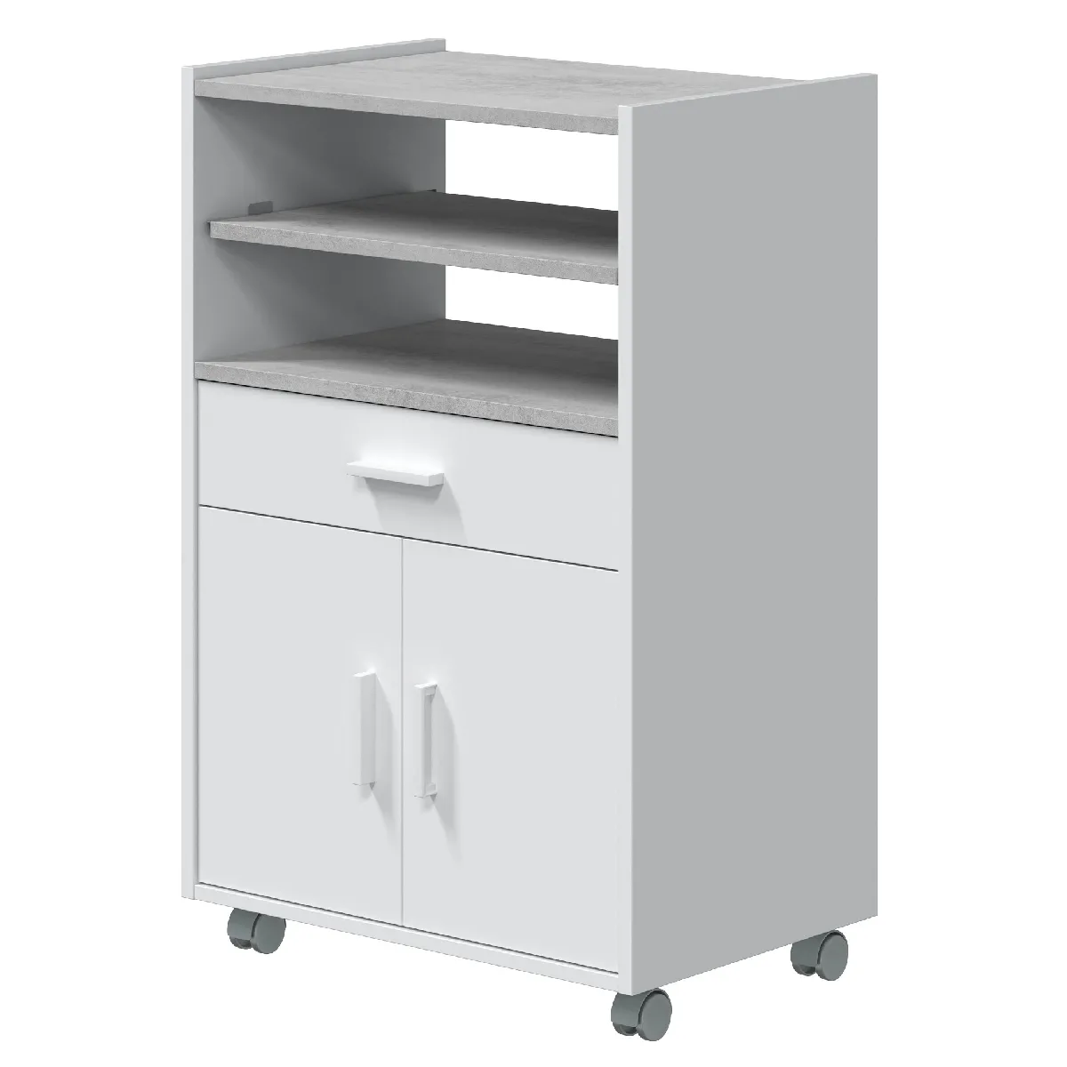 Pegane Meuble micro-ondes sur roulettes - Blanc