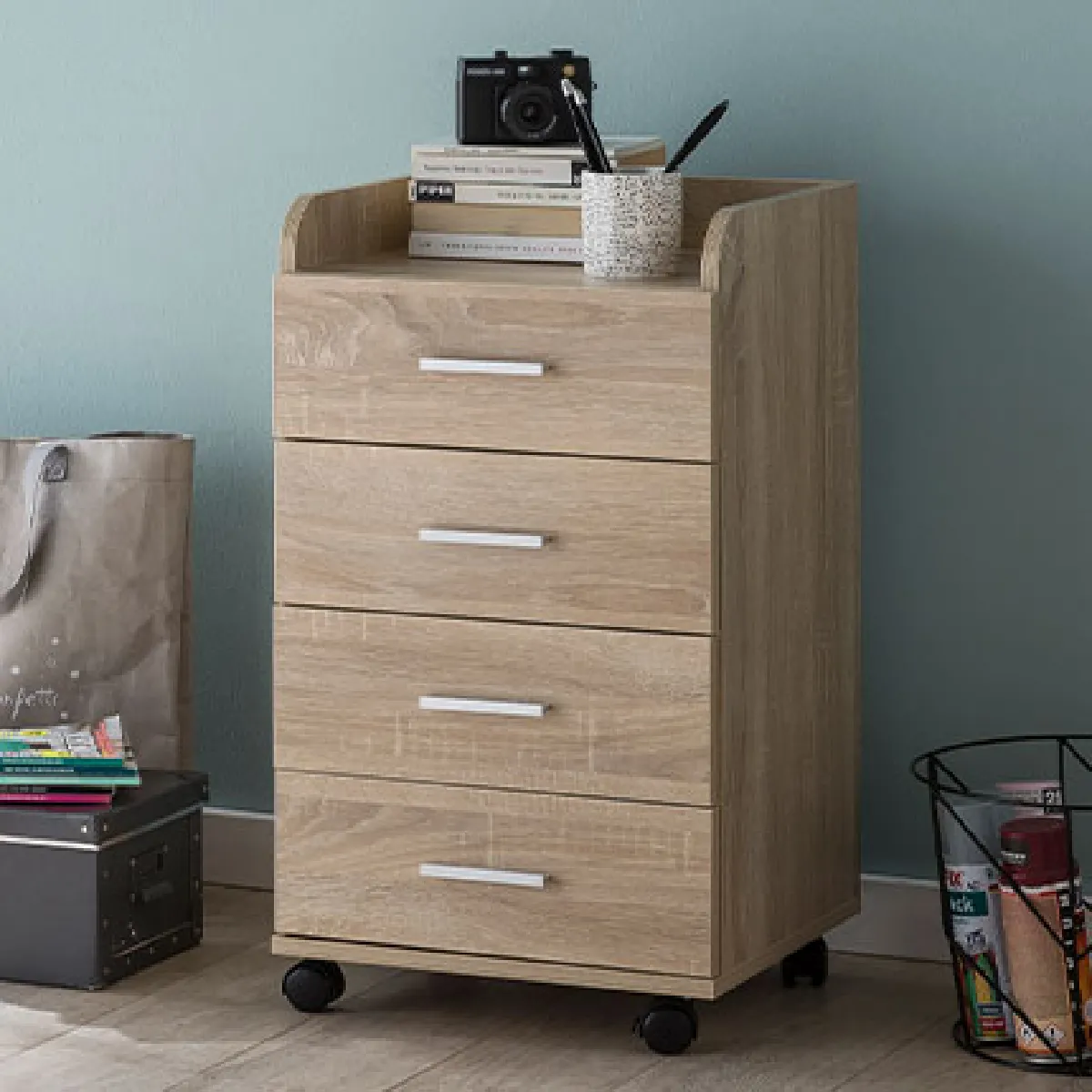 Mes Caisson de bureau à roulettes - Chêne