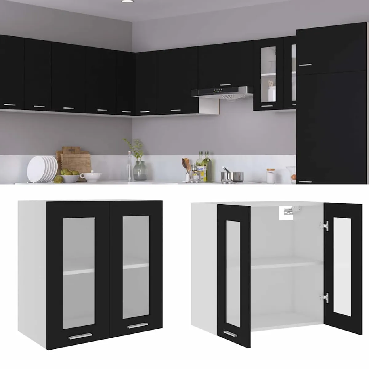Vidaxl Noir Armoire Suspendue En Verre