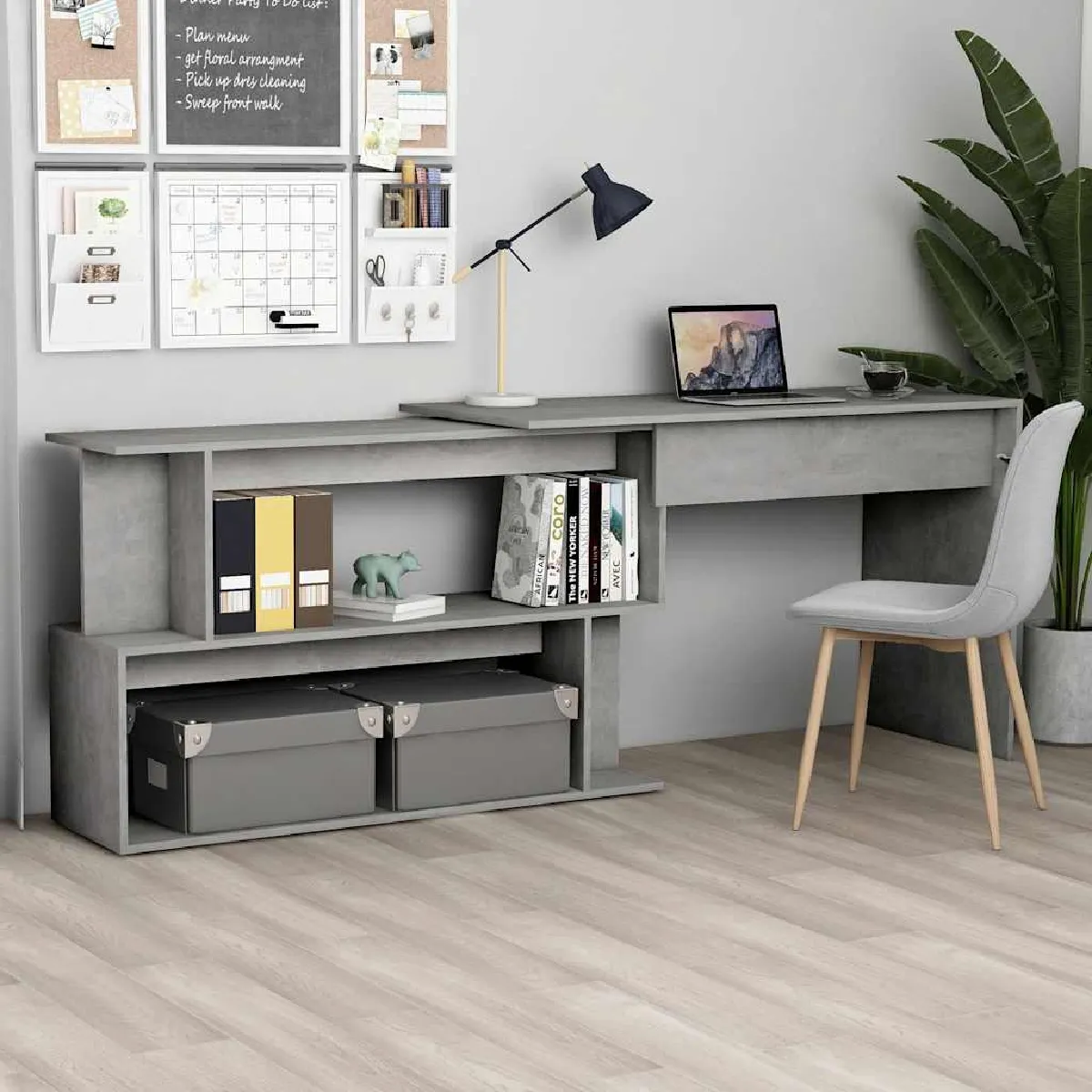 Non Communiqué Gris Vidaxl Bureau D'angle Béton 200X50x76 Cm Aggloméré - Image 3
