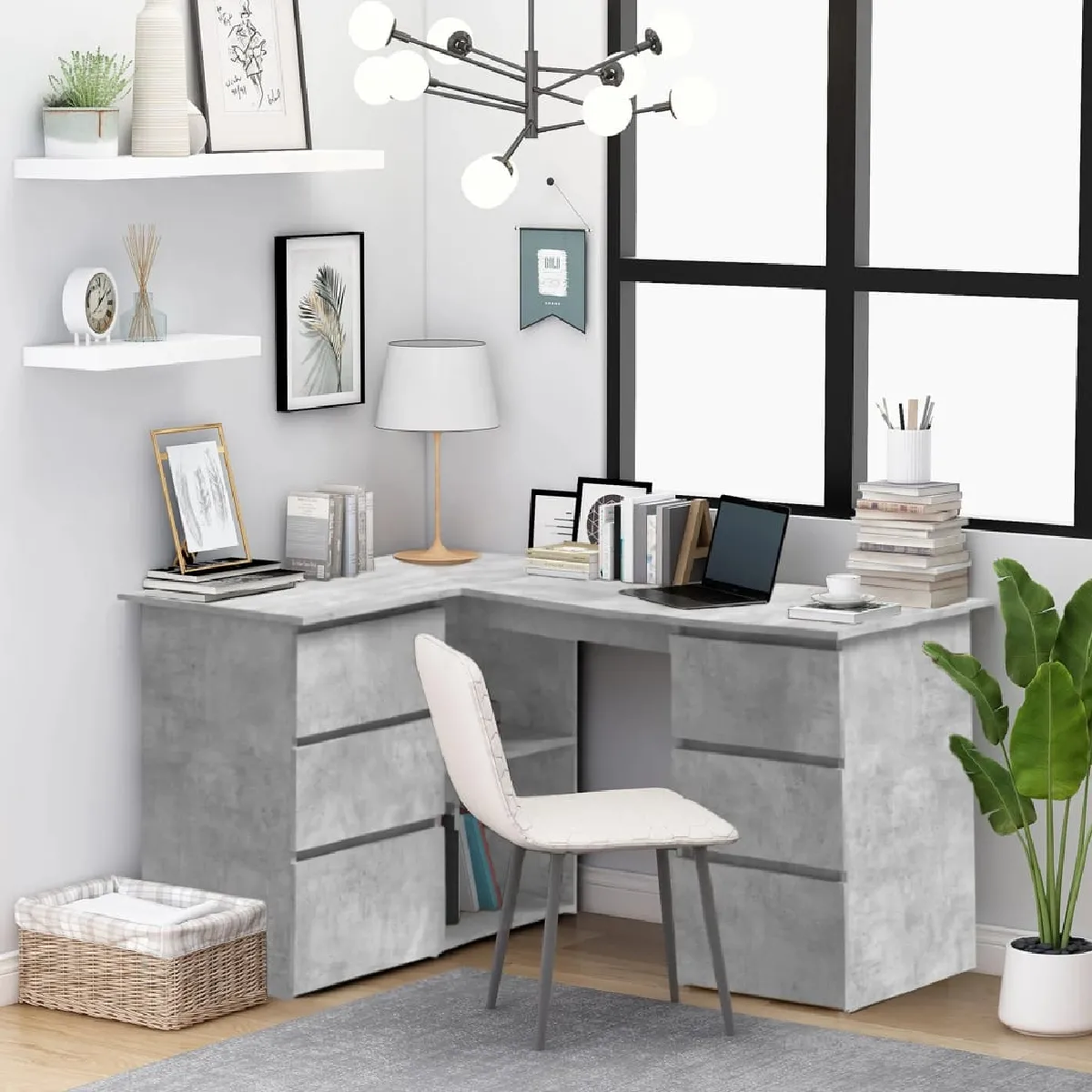 vidaXL Bureau d'angle - Gris béton