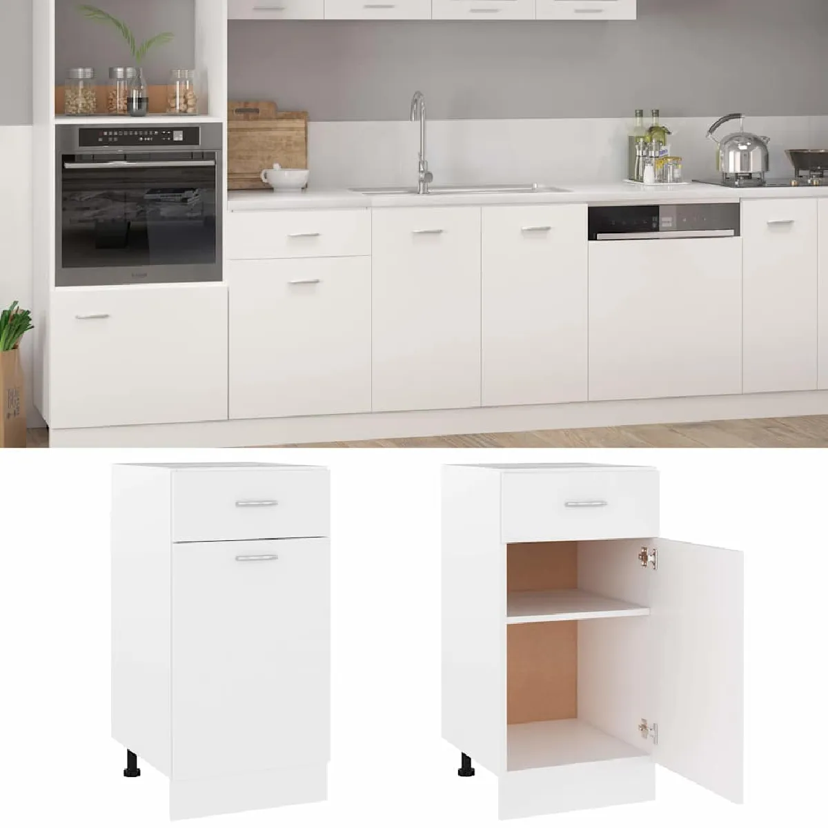 Non Communiqué Blanc Armoire De Plancher À Tiroir 40X46x81,5Cm Bois Ingénierie - Image 4