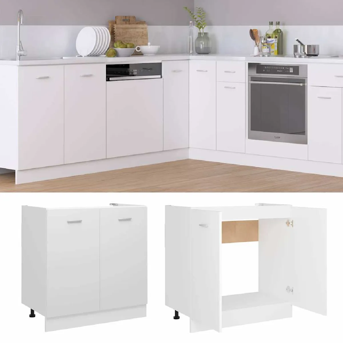 Non Communiqué Blanc Vidaxl Meuble Sous-Évier 80X46x81,5 Cm, Bois Reconstitué, Armoire De Salle De Bain, Placard Sous Évier, Rangement 801196 - Image 3