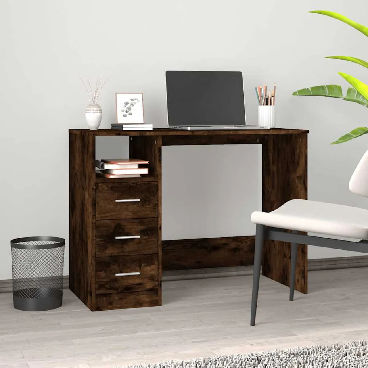 vidaXL Bureau avec tiroirs Chêne fumé - vue 2