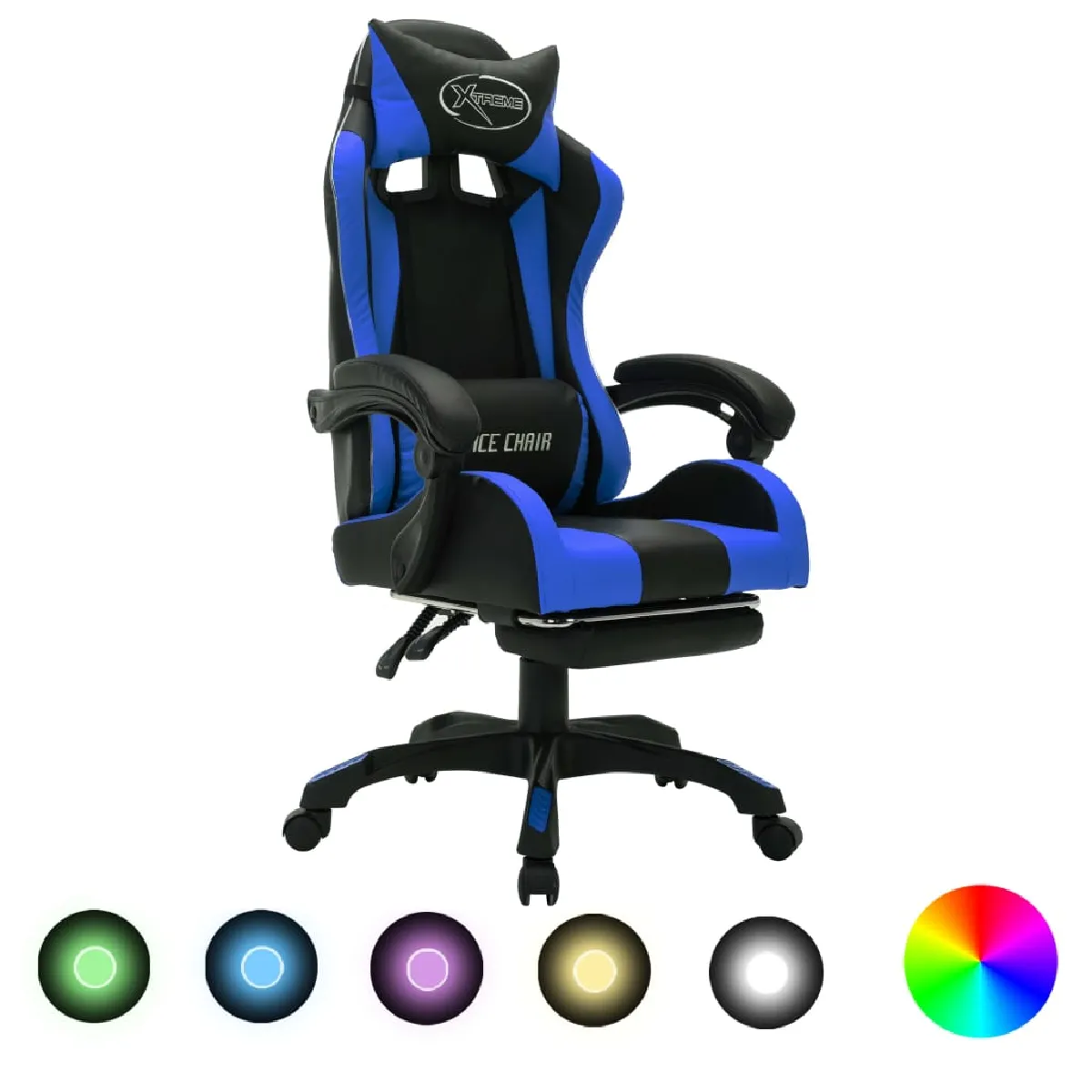 VIDAXL  Fauteuil de Jeux LED RVB - Bleu/Noir