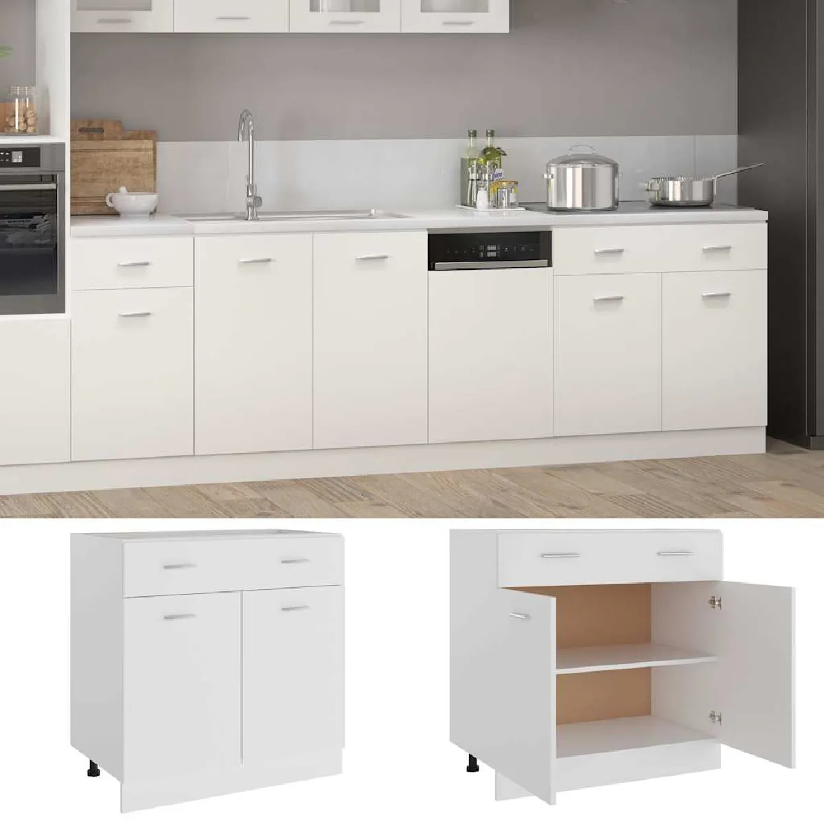 Non Communiqué Blanc Vidaxl Armoire De Plancher À Tiroir 80X46x81,5 Cm Aggloméré - Image 3