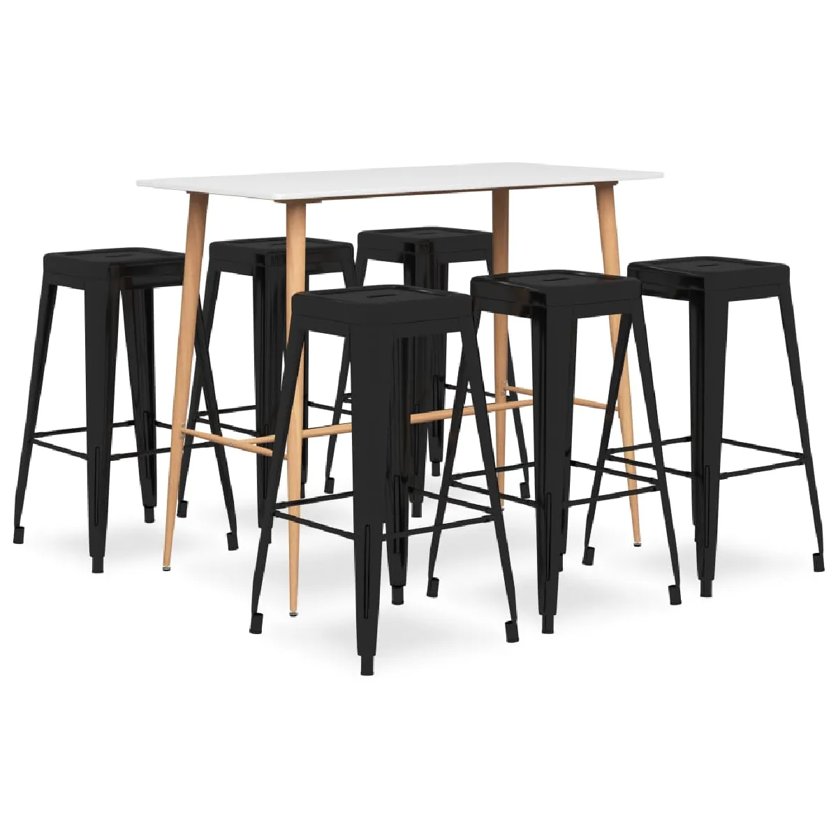 Vidaxl Blanc/Noir Ensemble De Bar 7 Pcs Et - Image 2