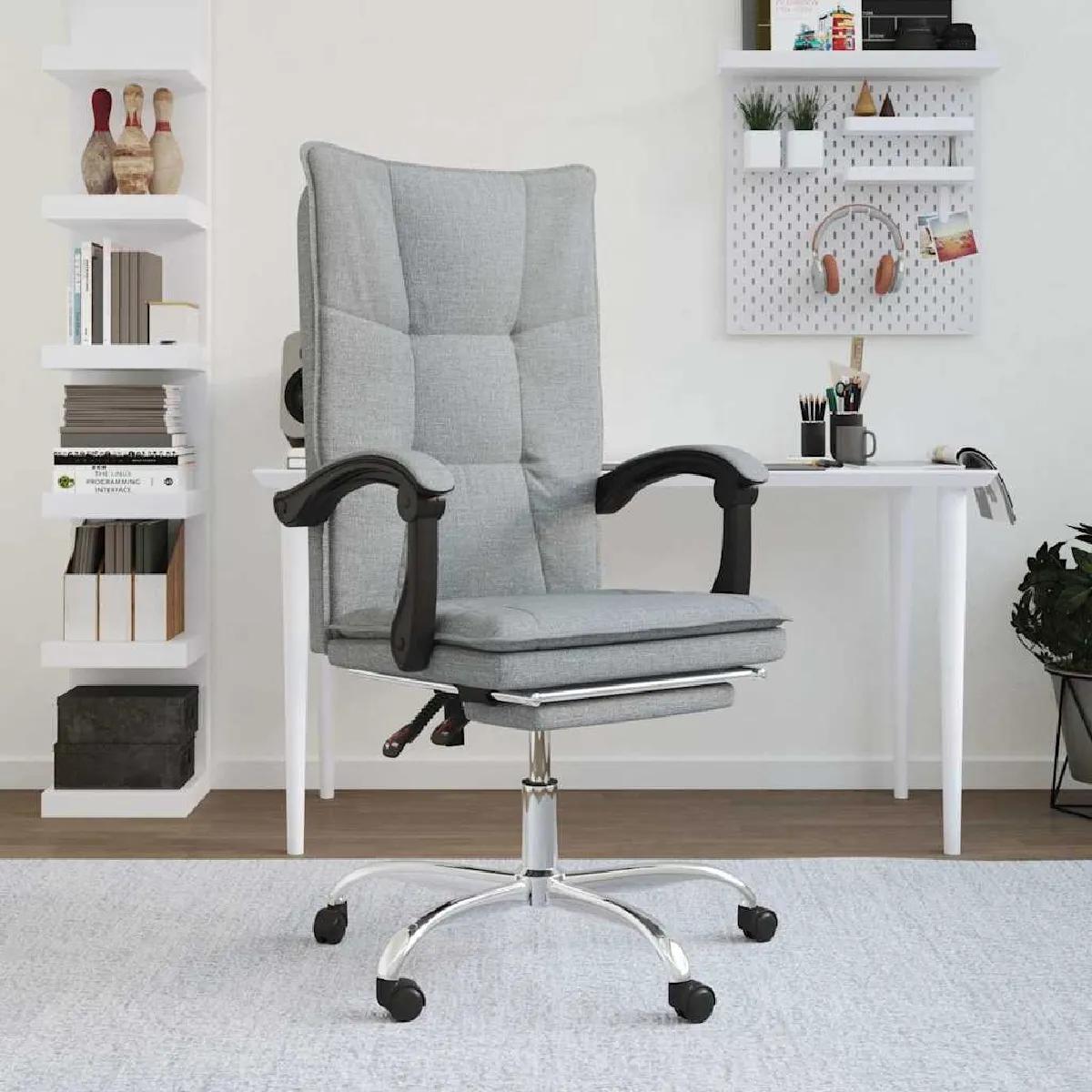 VIDAXL - Fauteuil de bureau - Réglable - Tissu - Gris - Image 2