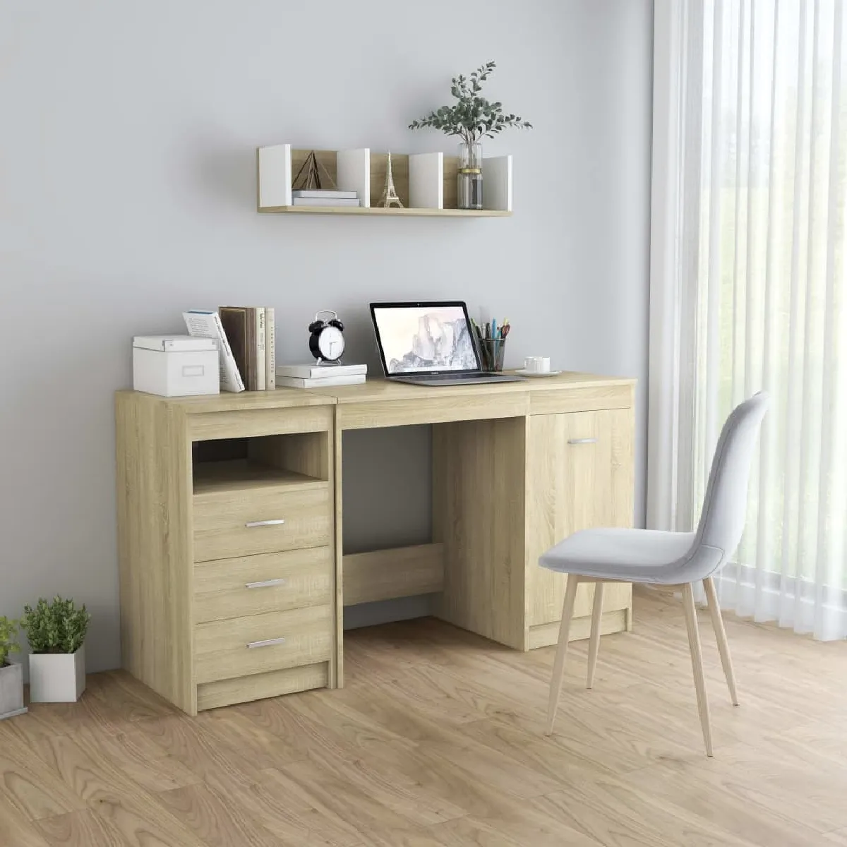 vidaXL Bureau Chêne sonoma 140x50x76 cm - vue 2