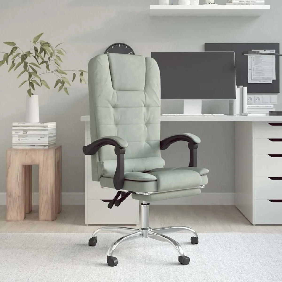Vidaxl Gris/Clair Fauteuil De Massage Inclinable De Bureau Velours - Image 2