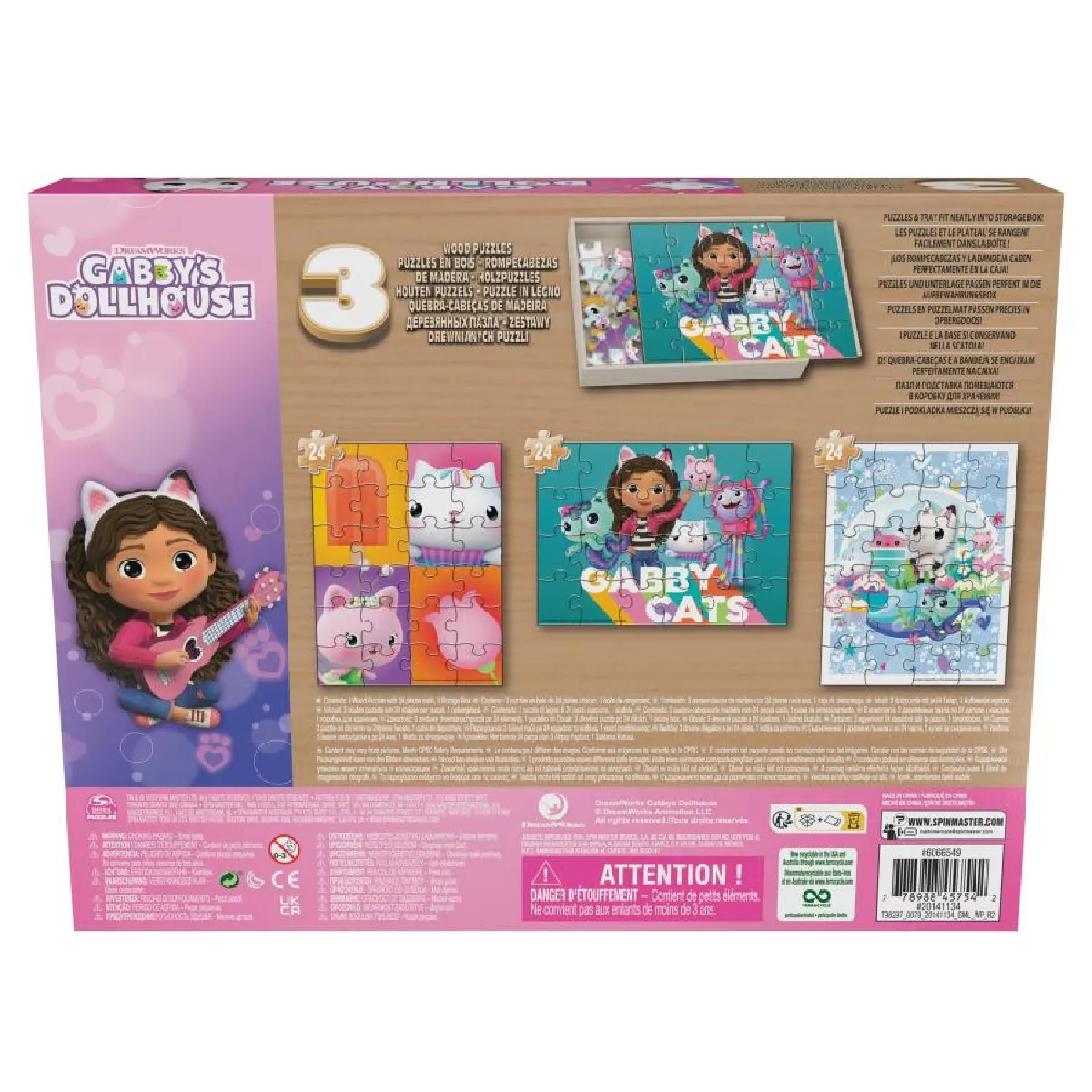 Coffret de 3 Puzzles en Bois FSC Gabby et la Maison Magique Activité Éducative Neuf