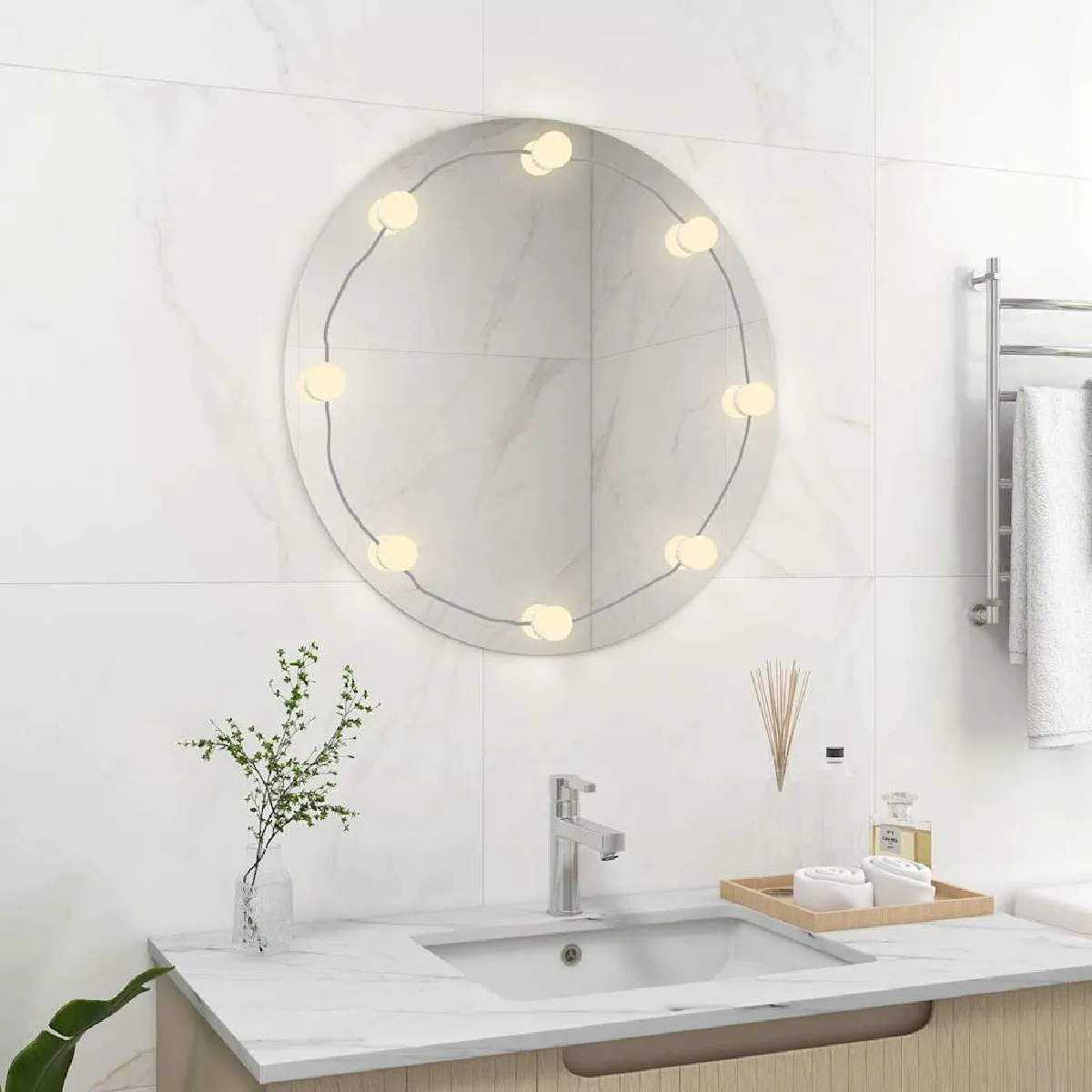 Non Communiqué Gris Vidaxl Miroir Mural Avec Lampes Led Rond Verre - Image 3