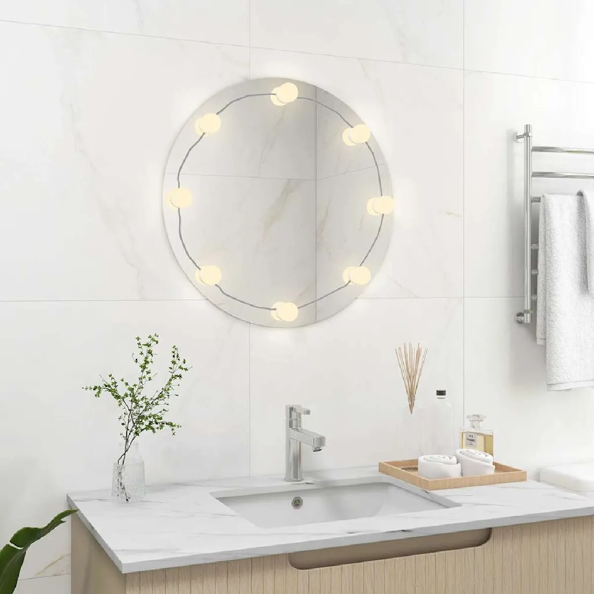 VIDAXL - Miroir mural LED - Rond - 60 cm - Argent - Image 2
