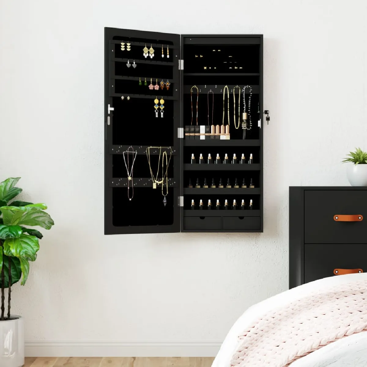 vidaXL Armoire à Bijoux LED - Miroir Noir