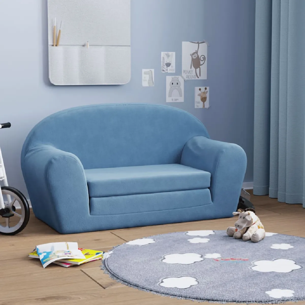 Non Communiqué Bleu Vidaxl Canapé-Lit Pour Enfants 2 Places Peluche Douce - Image 3