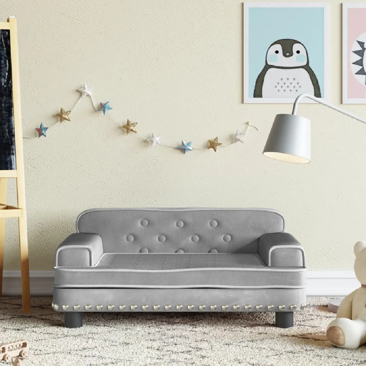vidaXL Canapé enfants gris clair velours