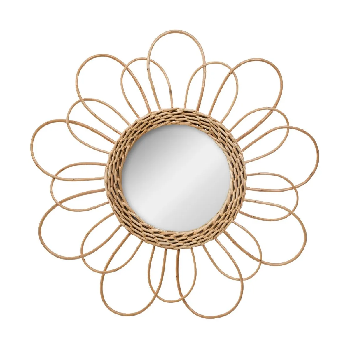 Atmosphera Marron Miroir Mural Fleur Rotin