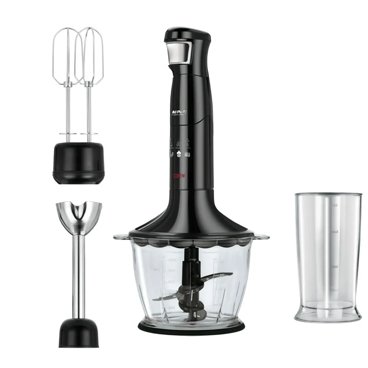 M&eacute;langeur &agrave; main broyeur et tiges, avec accessoires, acier inoxydable MPM MBL-29/C