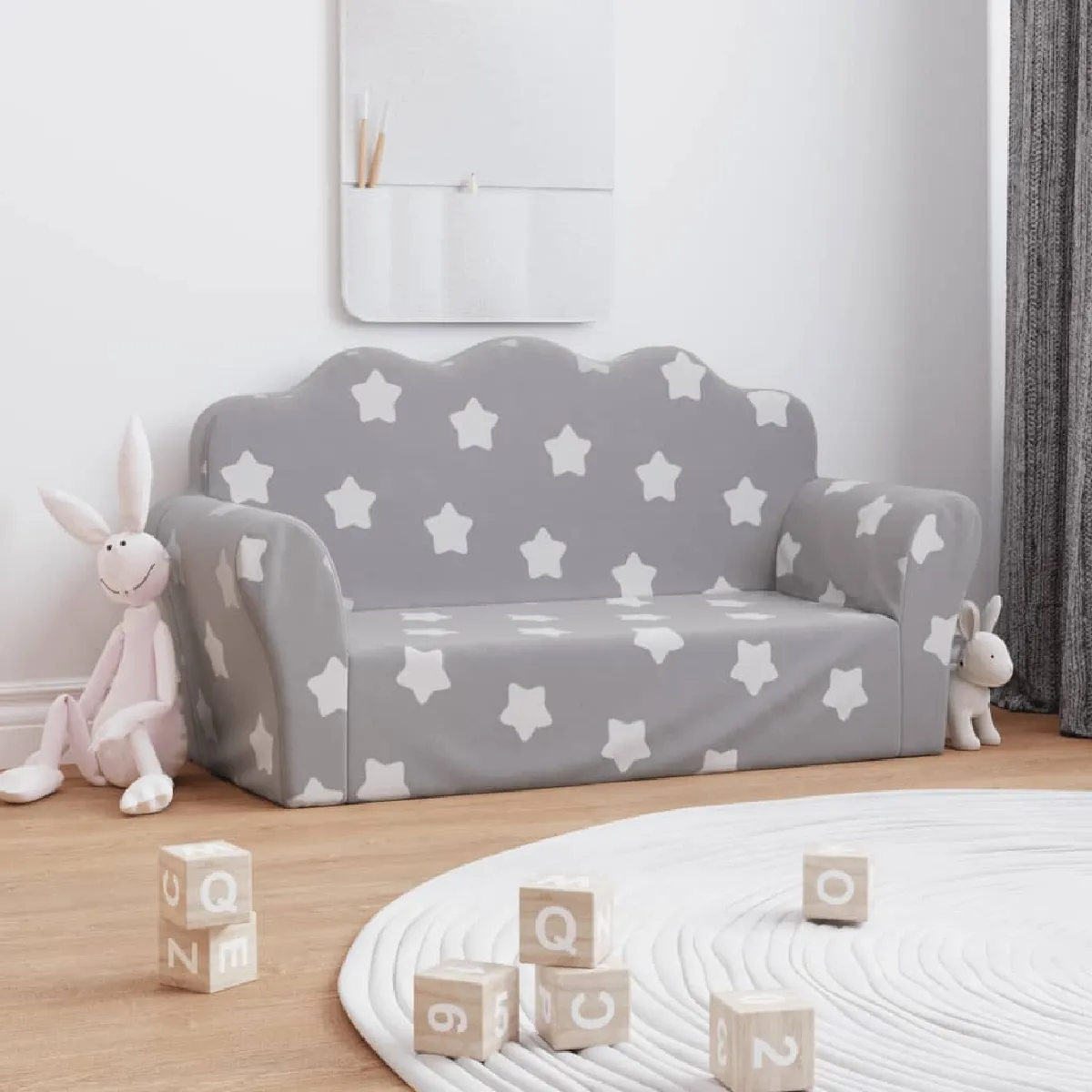 vidaXL Canapé enfants 2 places - Gris clair avec étoiles vidaXL Canapé enfants 2 places - Gris clair avec étoiles