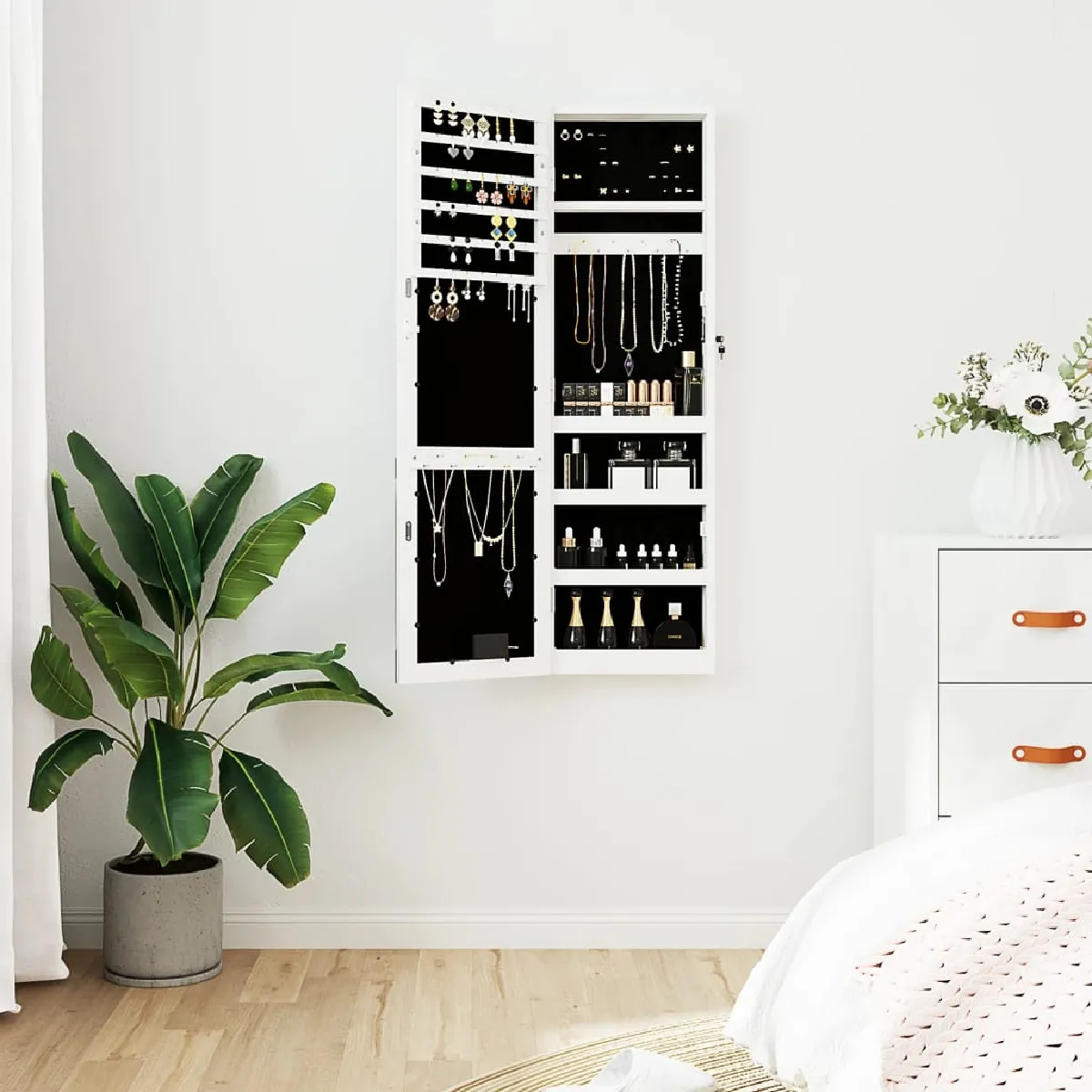 VIDAXL Armoire à bijoux mural LED - Blanc
