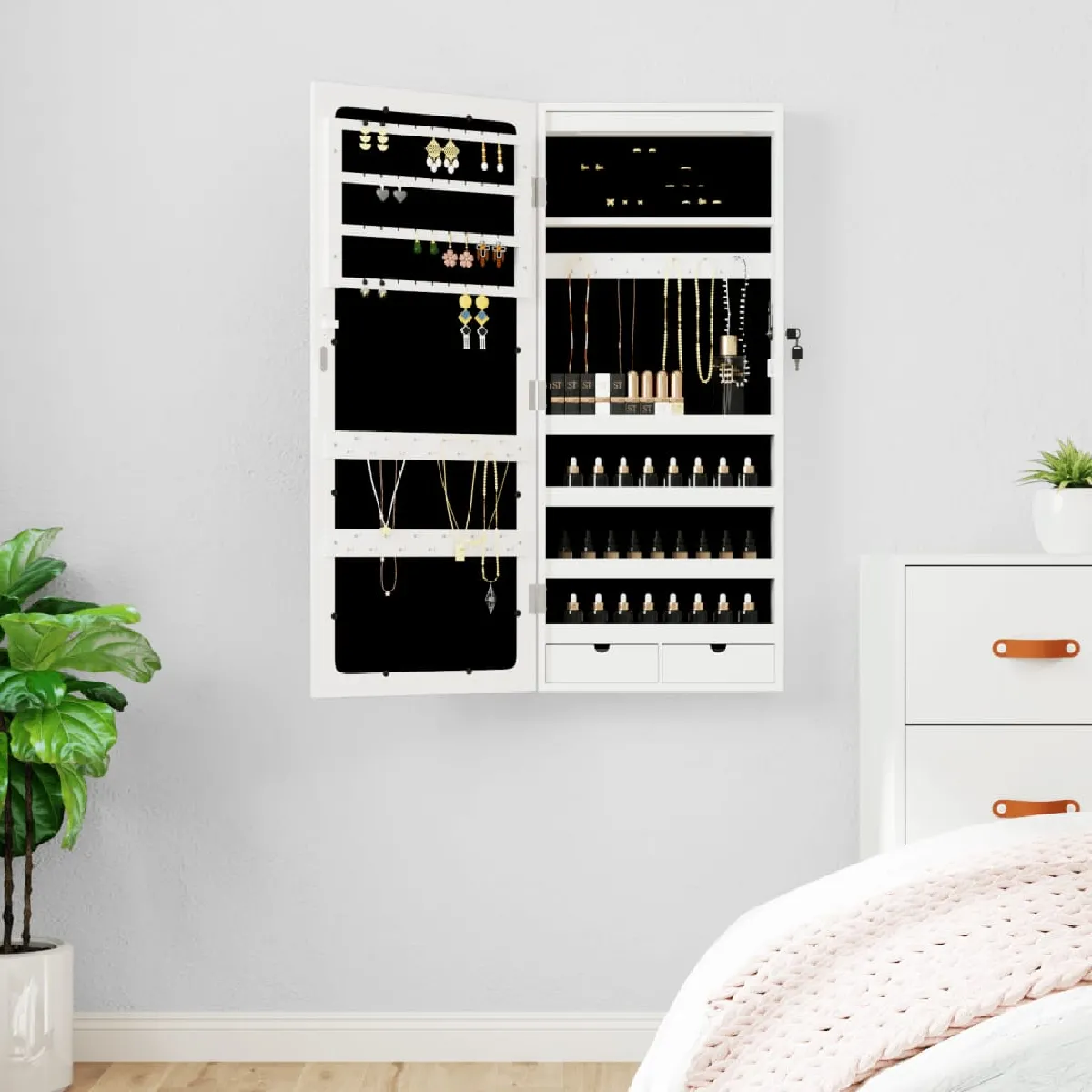 vidaXL Armoire à bijoux - Blanc avec LED