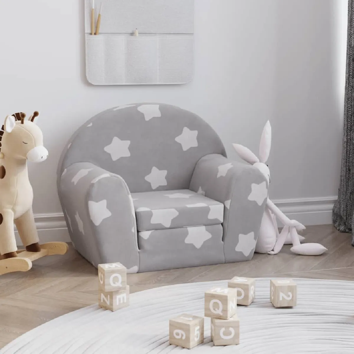 Vidaxl Gris/Clair Canapé Lit Pour Enfants Avec Étoiles Peluche Douce - Image 3