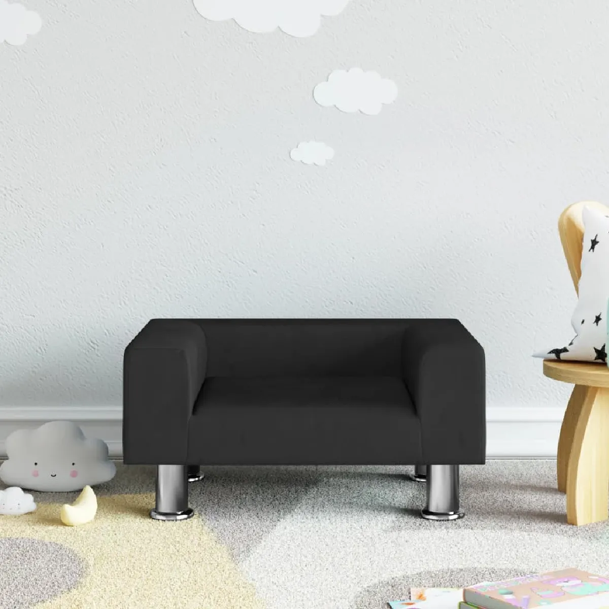 vidaXL Canapé Enfant Velours Noir Petit