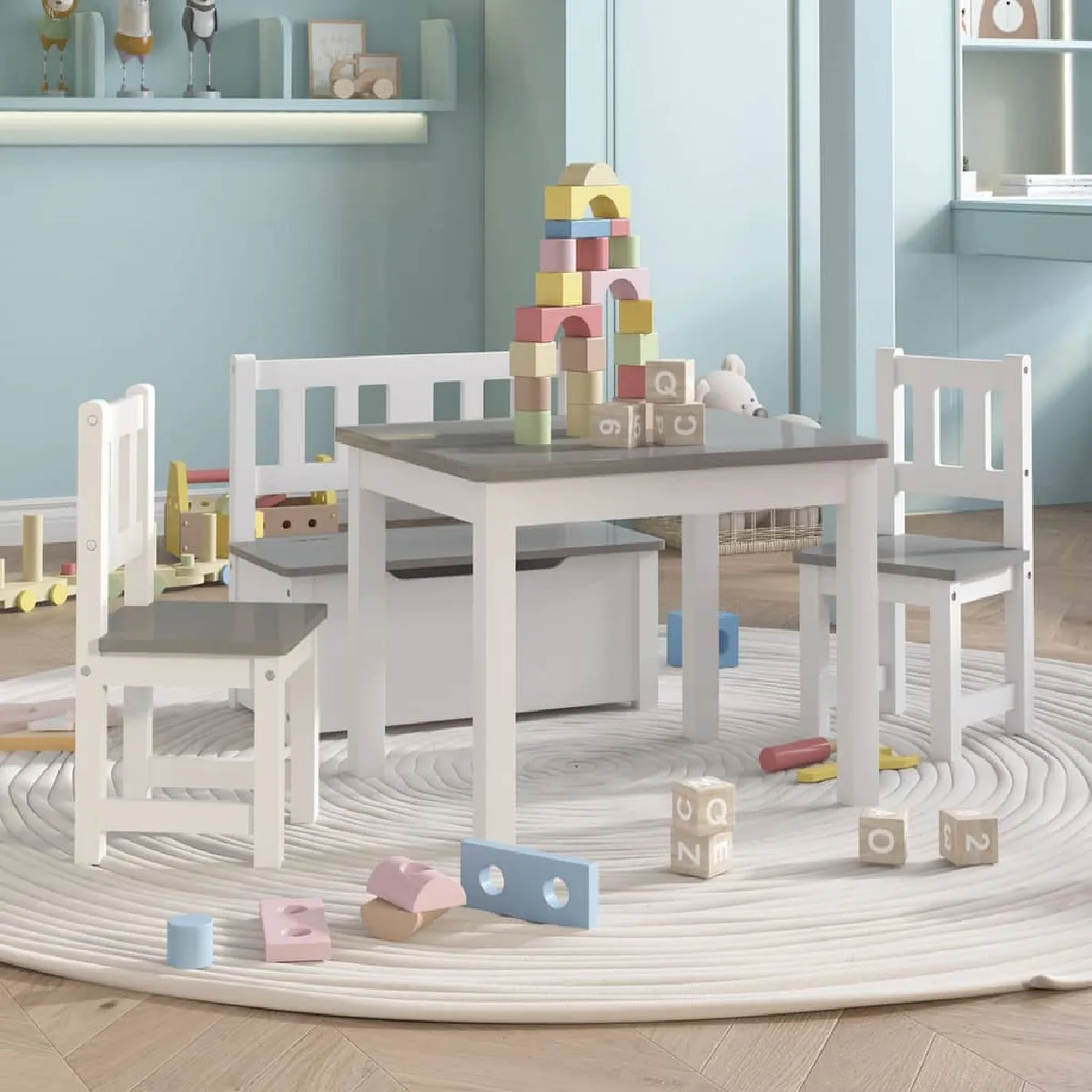 Vidaxl Ensemble table et chaises enfants - Blanc/Gris Vidaxl Ensemble table et chaises enfants - Blanc/Gris