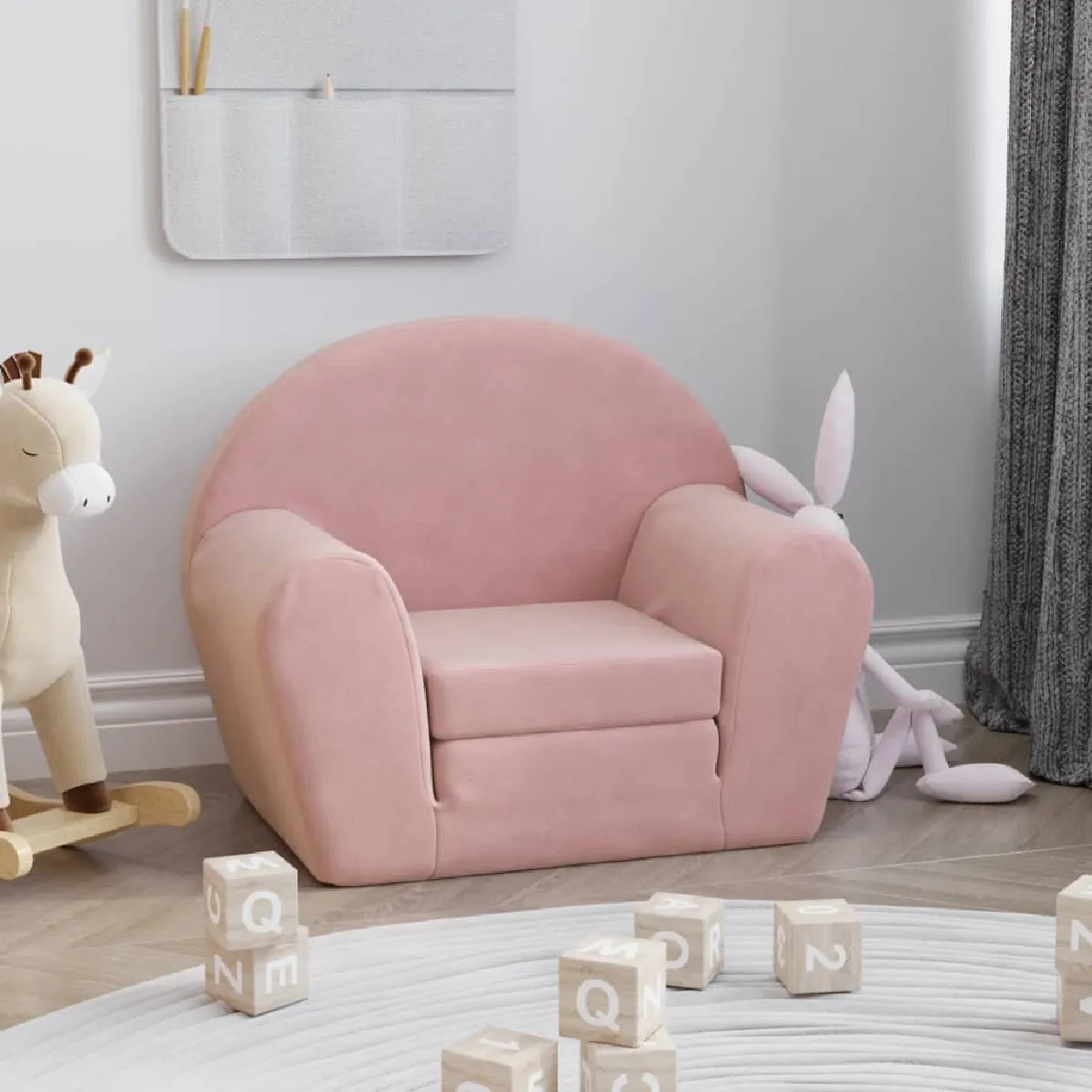 Vidaxl Rose Canapé Lit Pour Enfants Peluche Douce - Image 3