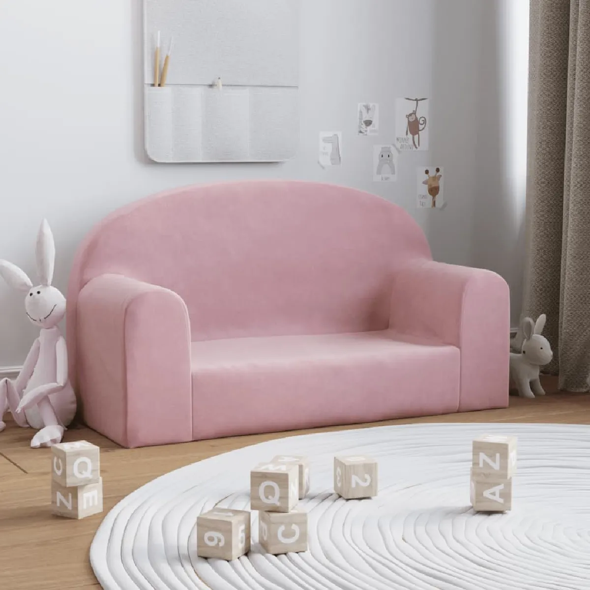 Non Communiqué Rose Canapé Pour Enfants 2 Places Peluche Douce - Image 3