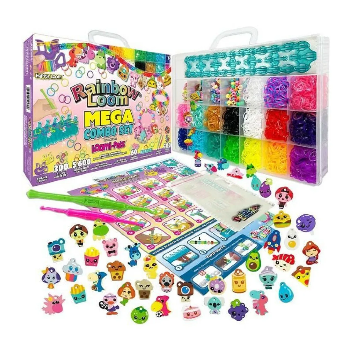 Bandai Rainbow Loom Mega Combo Set – Coffret Géant Fabrication de bracelets Loisir Créatif Métier à tisser avec 5600 élastiques Charms & Perles Kit breveté Jouet Enfant et + CD00101