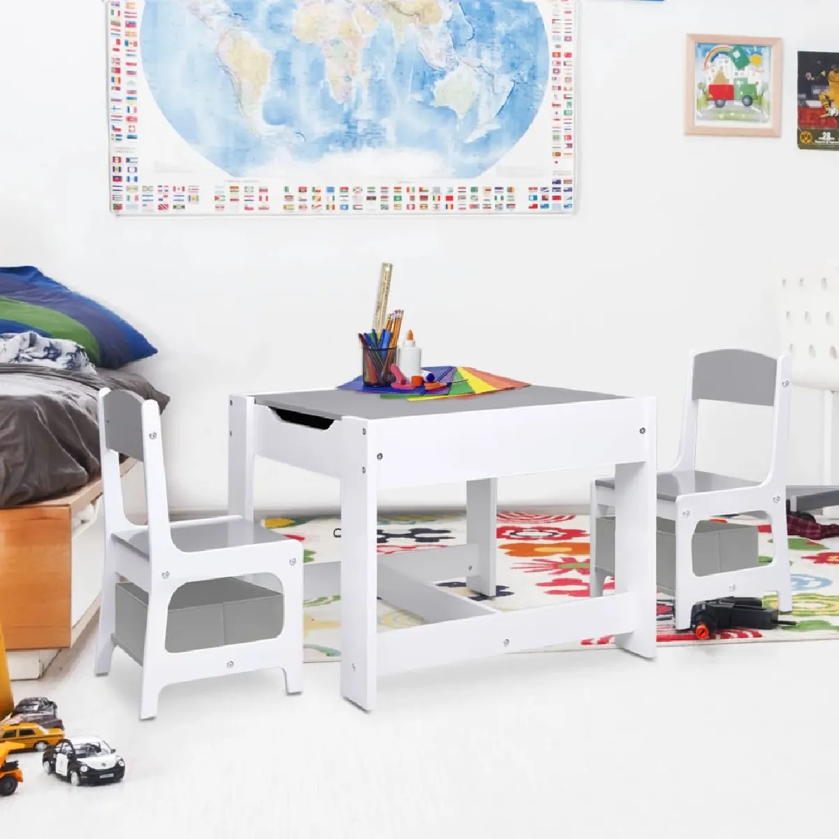 vidaXL Table enfants avec 2 chaises Blanc